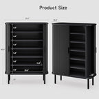 ONBRILL 6-Tier Shoe Cabinet with Sliding Door, Wooden Shoe Storage Cabinet with Adjustable Shelves, Mid-Century Modern Freestanding Shoe Storage Organizer for Entryway, Hallway, Living Room, Black
