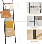 HOOBRO Blanket Ladder, 6-Tier Towel Rack with Hooks, Wall-Leaning Blanket Rack, Decorative Display Ladder Shelf, Scarves, Industrial, Living Room, Bedroom, Black and Greige BG66CJ01