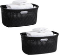 Mind Reader 40L Laundry Basket, Clothes Hamper, Premium Wicker Design, Plastic, Set of 2, Black