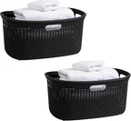 Mind Reader 40L Laundry Basket, Clothes Hamper, Premium Wicker Design, Plastic, Set of 2, Black