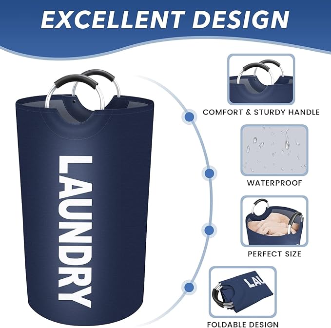 Vivicreate 115L Large Laundry Basket, Freestanding Tall Clothes Hamper, Foldable Washing Bin, Collapsible Laundry Bag (BLUE)