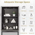 ROOMTEC Over The Toilet Storage Cabinet with Adjustable Shelf and Double Doors, Freestanding Bathroom Cabinet Organizer with Open Shelf, Home Space-Saving Toilet Rack for Restroom, Laundry, Black