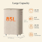 Lifewit 85L Plastic Laundry Basket with Lid, Large Clothes Hamper with Wheels and Removable Bag, Tall Collapsible Rolling Storage Bin for Dorm Bedroom Bathroom, Beige