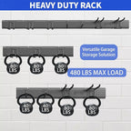 Garden Tool Organizer Wall Mount, 48inch Heavy Duty Garden Tool organizer Storage System, Easy Install With 7 Adjustable Hooks, For Garage, Basement, Shed, Workshop(Black)