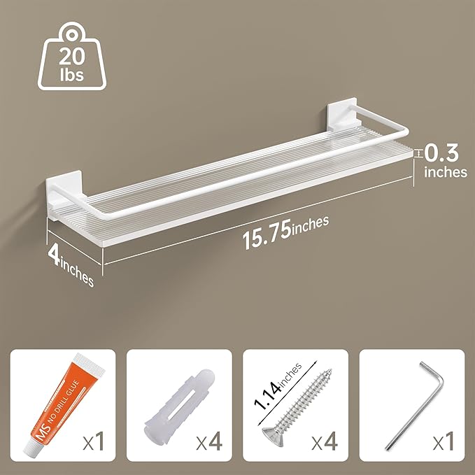 Acrylic Bathroom Floating Shelves - Set of 2, Wall Mounted Shelves for Suitable for Lavatory, Kitchen, Laundry Room, Farmhouse, for Item Storage/Room Decoration (White)