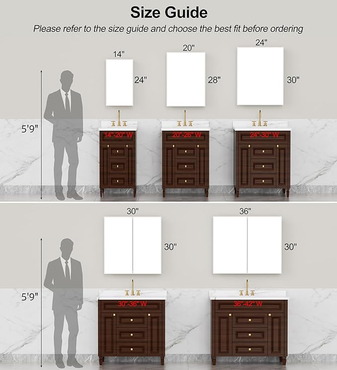 Buruis 30" x 30" Framed Medicine Cabinet with Mirror, Recessed or Wall Mounted Bathroom Cabinet, Adjustable Tempered Glass Shelves, Left/Right Open Reversible, No Assembly Required, Black