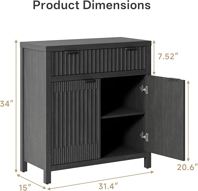 FLOWBACK 64'' Sideboard Buffet Cabinet with Large Storage,Black Fluted Credenza Coffee Bar Storage Cabinet with Drawer and Door, Modern Console Cabinets for Kitchen, Living Room, Entryway,2 PCS