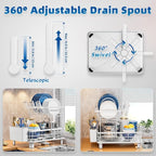 Dish Drying Rack, Stainless Steel-Dish Rack, Dish Racks for Kitchen Counter, Kitchen Dish Drainers with Removable Utensil Holder,New Drain Outlet,Plate Rack and Drainboard (White 3)