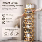 Foldable Shoe Rack, 2 - 9 Tier No-Tool Assembly Bamboo Organizer with Anti-Wobble X-Design for Small Spaces, Sturdy Vertical Storage Shelf for Entryway, Closet, Apartment & Dorm (Yellow,9 Layers)