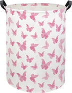 Butterfly Pink Laundry Hamper Girls Laundry Hamper Baby Laundry Basket Cute Toy Storage Bin Kids Hamper Butterfly Room Decor(Pink Butterfly)