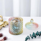 Qtip Holder Glass Apothecary Jars with Lid Bathroom Accessories Vanity Organizers and Makeup Storage for Cotton Swabs, Makeup Sponges, Bath Salts, Canister Dispenser, 2 Pack Rainbow
