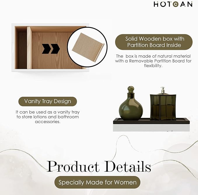 Discreet Tampon Holder for Bathroom with Vanity Tray Lid, Tampon Organizer for bathroom for Wall or Countertop Mount, Wood Pad Dispenser, Feminine Product Organizer (Floral)