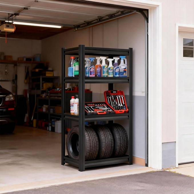 4-Tier Metal Garage Shelving Heavy Duty Adjustable Storage Shelves 2000lbs Capacity Steel Shelving Units Tool Rack Corner Shelf for Heavy Equipment and Tools (23.6" W × 13.8" D × 44.1" H)