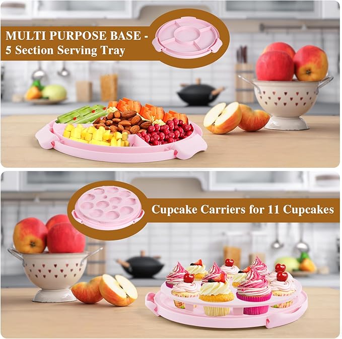 Cake Container - Cake Carrier with Lid and Handle， BPA-Free Cake Holder for 10 inch Cake with 2 Handles Cupcake Carrier - Plastic Cover Two Sided Base for Transport Pies Nuts Fruit Perfect Gifts