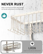 Shower Caddy Hanging - Never Rust Shower Hanging Organizer - Aluminum Over the ShowerHead Caddy with Soap Basket and 6 Hooks for Razor/Sponge (Milky White)