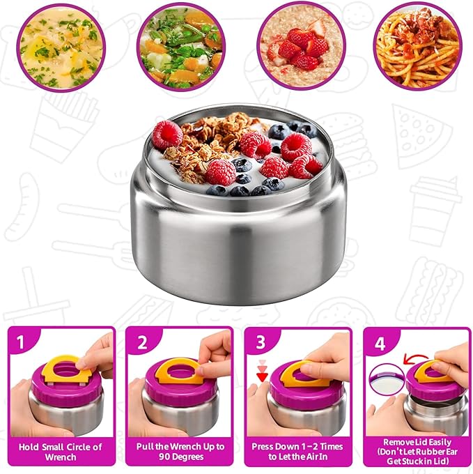 MAISON HUIS 8oz Soup Thermo Wide Mouth Vacuum Insulated Thermo Jar, Leak Proof Stainless Steel Food Container for Hot&Cold Food Kids Lunch Soup for School Travel (Purple)