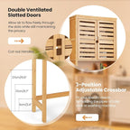 Giantex Over The Toilet Storage Cabinet, 3-Tier Bamboo Bathroom Space Saver with 2 Louver Doors, Open Shelf, Adjustable Bottom Bar, Over Toilet Bathroom Organizer for Laundry, Balcony, Restroom