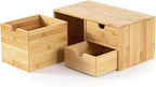 Wisuce Bamboo Desk Drawer Organizer, Desktop Organizer with Drawers Tabletop Storage Organization Box for Office Home Toiletries Supplies Vanity, No Assembly Required(3 Drawers-left right)