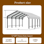 Nuturelly 12x20 FT Metal Carport, Heavy Duty Carport Canopy with Enhanced Base, Outdoor Car Shelter with Galvanized Steel Roof and Frame Garage for Truck, SUV, Boat(White)