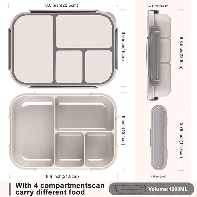 Lunch Box Kids,Bento Box Adult,Leakproof Lunch Containers for Adults/Kids/Toddler,1200ML-4 Compartments bento Lunch box with Utensil,Microwave & Dishwasher & Freezer Safe (White)