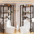 Over The Toilet Storage with Side Shelf, 7 Tier Bathroom Organizer Rack with Paper Holder, Hooks and Basket, Freestanding Above Toilet Shelf for Laundry, Quick Interlock Install (Vintage Brown)