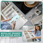 Maitys 12 Pcs Clear Drawer Organizer 9 x 3 x 2 Inches Plastic Rectangle Trays Makeup Vanity Storage Bins and Kitchen Drawers Dividers for Office Desk Silverware Kitchen Utensils(Blue)