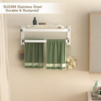 DDS-DUDES 15 Inch Bathroom Towel Rack Towel Shelf with Double Towel Bars Lavatory Wall Mount Holder with Hooks Stainless Steel Hotel Bath Rack