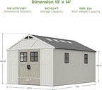 Patiowell 10 x 14 FT Outdoor Storage Shed, Plastic Shed with Floor and Skylight, Resin Storage Shed with Four-Window and Lockable Door for Garden, Patio, Backyard, Beige