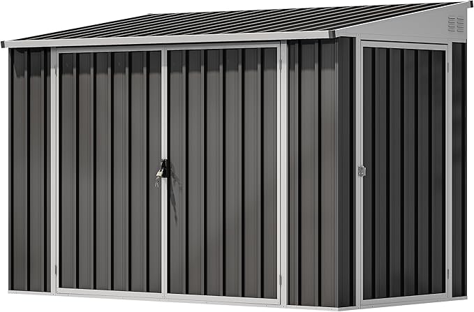 DWVO 7x4 FT Outdoor Weatherproof Storage Shed, Secure Metal Bike Shed w/Lockable Entry, Garden Storage Solution for Lawn Equipment, Tools, Waste Bin, Dark Gray