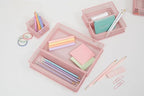 Annova Mesh Stackable Drawer Cabinet and Shelf Organizer Bins Storage Basket School Office Supply Holder Tray- Set of 2 (Light Pink, 3x6x2 Inch)