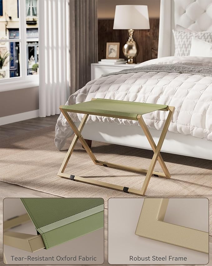 IBUYKE Luggage Rack for All Suitcase Sizes,Foldable Suitcase Stand,Metal Luggage Holder,Easy to Assemble for Bedroom Living Room Hotel,Gold TLR001G