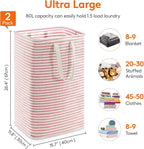 Lifewit 2 Pack Laundry Basket 80L Each, Collapsible Clothes Hamper with Reinforced Handles, Freestanding Waterproof Design for Bedroom and Laundry Room, Pink 160L Total
