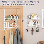 SWTYMIKI Over Door Hat Organizer - 3 Tier Wall Mounted Hat Rack with 2 Adjustable Metal Basket and 3 Hooks, Hanging Baseball Cap Organizer Storage Holds up to 29 Caps for Door, Bedroom, Closet