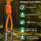 TECEUM Rope – 150 Feet x 1/4 Inch (7mm) – Orange Yellow – Strong All-Purpose Utility Rope – Camping, Crafting, Flag Pole, Indoor & Outdoor – Polypropylene Nylon Poly Lightweight Diamond Braided Cord