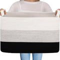 OIAHOMY Large Blanket Basket, 65L Cotton Rope Woven Laundry Basket, Toy Bin for Baby Room, Container for Blanket Storage in Living Room, 20''×16''×12'', Gradient Black