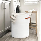 CHICVITA Tall Laundry Basket with Lid, White Clothes Laundry Hamper for Nursery, Cotton Rope Storage Basket for Clothes, Blankets, Toys, Laundry Bin, 15 x 20 inches