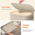 Lifewit 85L Plastic Laundry Basket with Lid, Large Clothes Hamper with Wheels and Removable Bag, Tall Collapsible Rolling Storage Bin for Dorm Bedroom Bathroom, Beige