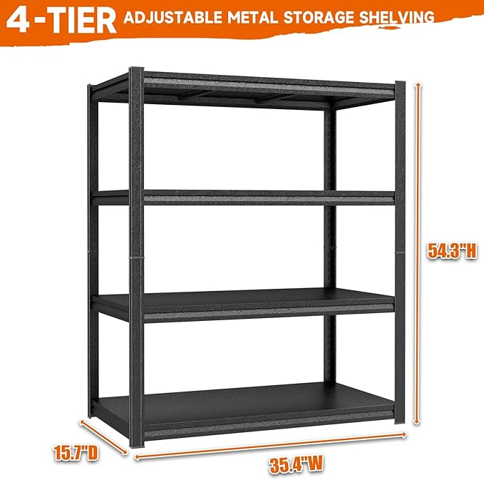 Garage Shelving Unit 2200 LBs Storage Shelves Heavy Duty, 4 Tier Adjustable Metal Shelf Industrial Utility Shelf Organiazation Storage Racks for Tools Garage Basement Warehouse 35.4"W*15.7"D*54.3"H