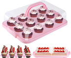 Cake Carrier with Lid, Cake Holder Cupcake Container for 12 Cupcakes 2 in 1 Portable Dessert Container for Pie Muffin Cobbler (Pink)
