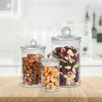 Suwimut Set of 3 Glass Apothecary Jars with Lids, Bathroom Canisters Storage Container Jars, Decorative Small Glass Apothecary Jar for Cotton Swabs, Cotton Balls, Makeup Sponges, Bath Salts
