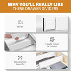 6 Pack Drawer Dividers 4 Inch High, 11”-17" Adjustable Bamboo Organizers Large Expandable Drawer Separators for Cloths, Dresser, Bedroom, Bathroom, Baby Drawer, Office & Kitchen Utensils (White)