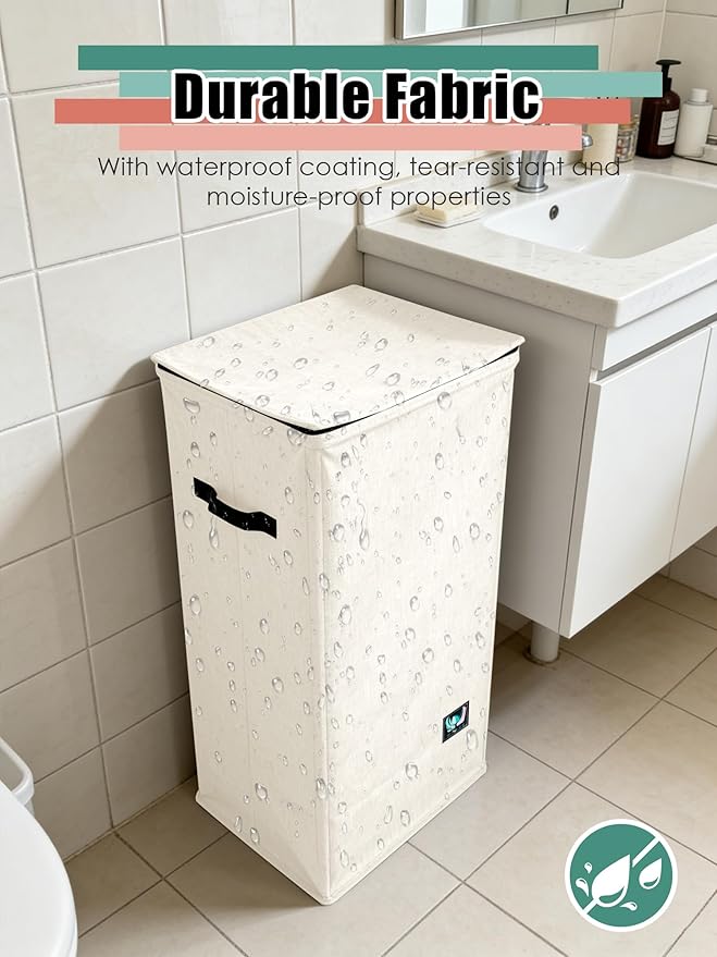 Laundry Hamper with Lid, Reinforced Sturdy Clothes Hamper with Anti-Puncture Base, Large Collapsible Laundry Basket with Removable Liner Bag, Tall Dirty Clothes Bin for Family, 100L Cream
