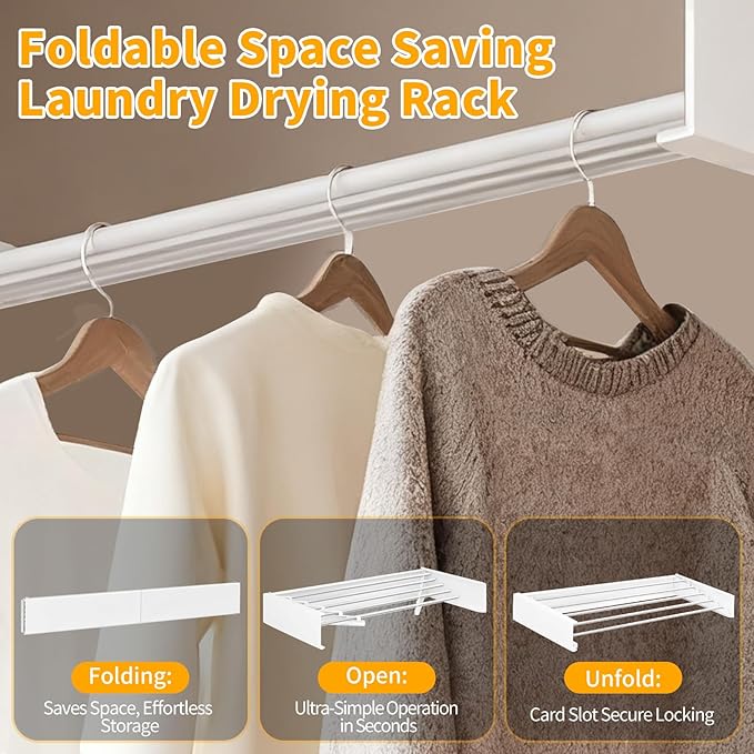 Wall Mounted Laundry Drying Rack, 31.5'' Collapsible Clothes Rack with 5 Rods, Heavy Duty Foldable Space Saving Laundry Drying Rack for Clothing & Towels