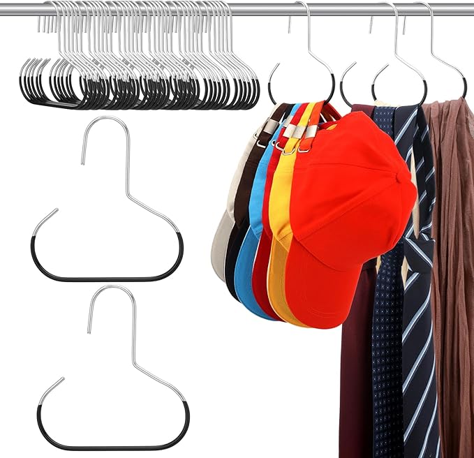 Zonon 24 Pcs Scarf Hangers Metal Belt Hat Ring Hanger with Grip Coating, Scarf Organizer Storage Holders for Ties Scarves Belts Tank Tops Hat Hooks (Black)