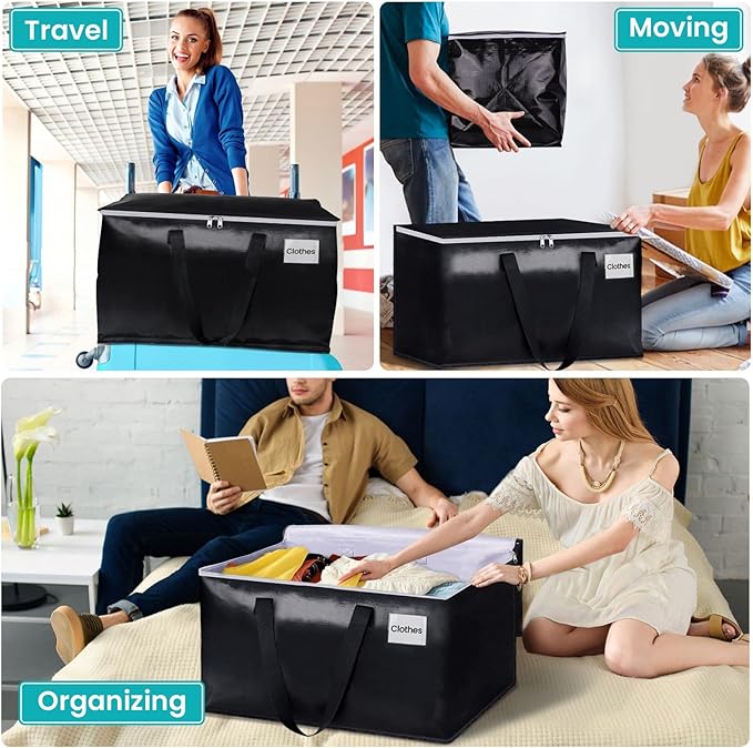 Extra Large Moving Boxes-Moving Bags with Zipper, Carrying Handles and Tag Pocket-Moving Supplies for Space Saving-Totes for Storage - for moving, Storage, Camping and Travel 93L-4 Pack