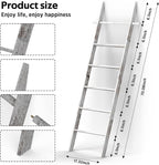 Farmhouse Wooden Blanket Ladder Living Room with Removable Hooks, 6-Tier Blanket Rack Decorative Stand, Leaning Towel Quilt Rack Holder for Bathroom Decor Rustic White