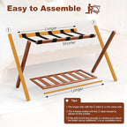 Walnut Luggage Racks Set of 2, Bamboo 26.77" Luggage Rack Stand for Guest Room, 5 Nylon Straps, Foldable Suitcase Stand with Storage Shelf for Bedroom Hotel, Holds up to 165 Lbs