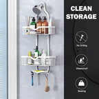 Kadolina Shower Caddy Hanging, Bathroom Shower Rack, Bathroom Organizer with Soap Dish, Over The Showerhead Caddy with Hooks for Razor/Sponge, Soft White (Assembly Required)