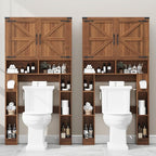 Vabches Over The Toilet Storage Cabinet, Farmhouse Storage Cabinet Over Toilet with 2 Barn Doors ，Toilet Paper Holder Stand，Home Space-Saving Toilet Rack, for Laundry, Restroom, Bathroom.Caramel.