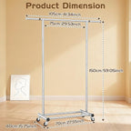 Clothes Rack for Hanging Clothes, Sturdy Stainless Steel Clothing Rack, Portable Garment Rack with Extendable Hanging Rod, Adjustable Rolling Coat Rack with Anti-Slip Wheels for Home Conmercial Store